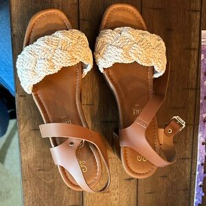 Seychelles Cream and Tan Braided Sandals